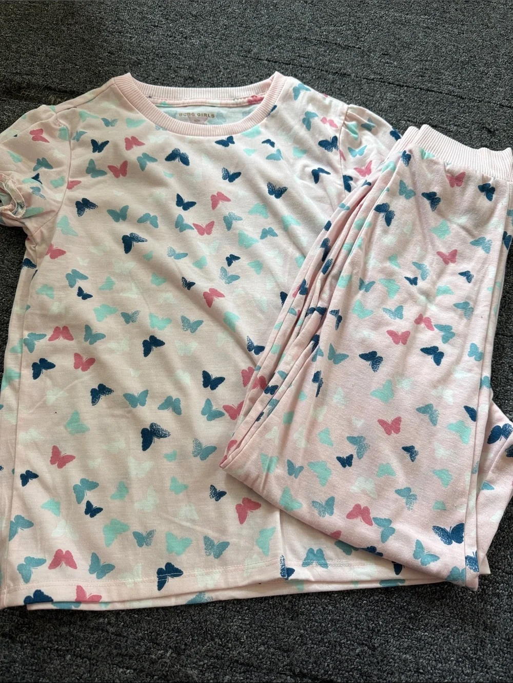 BCBGirls Pink Butterfly Short Sleeve Pajama Set with Blue and Mint Accents